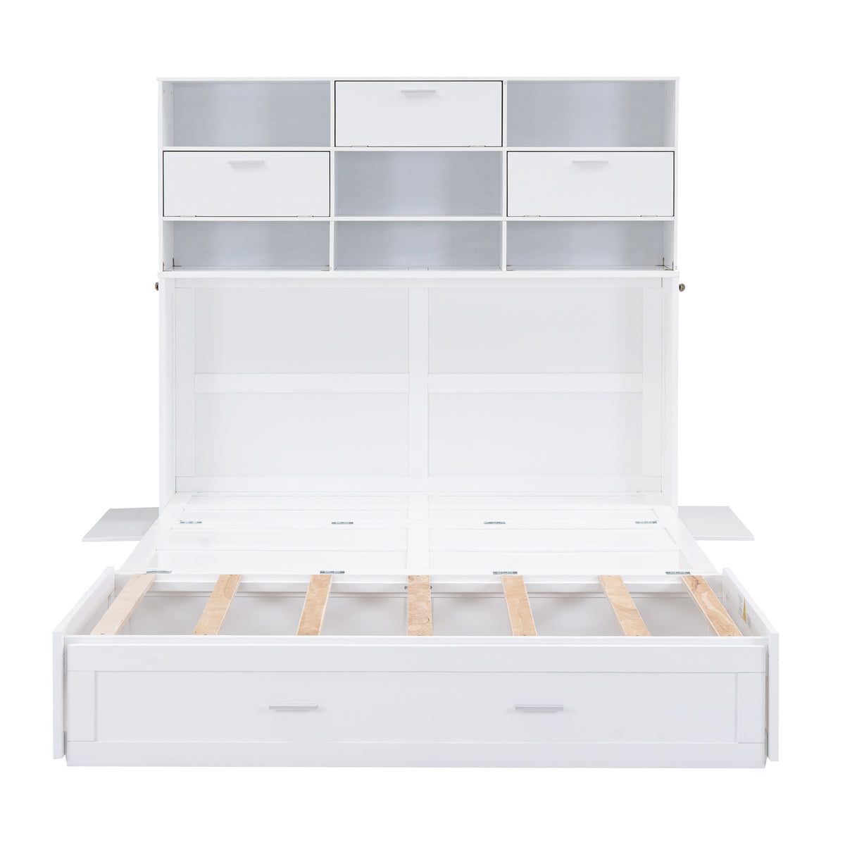 Queen Murphy Bed with Bookcase Storage – White