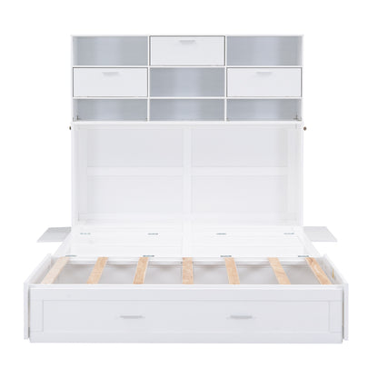 Queen Murphy Bed with Bookcase Storage – White