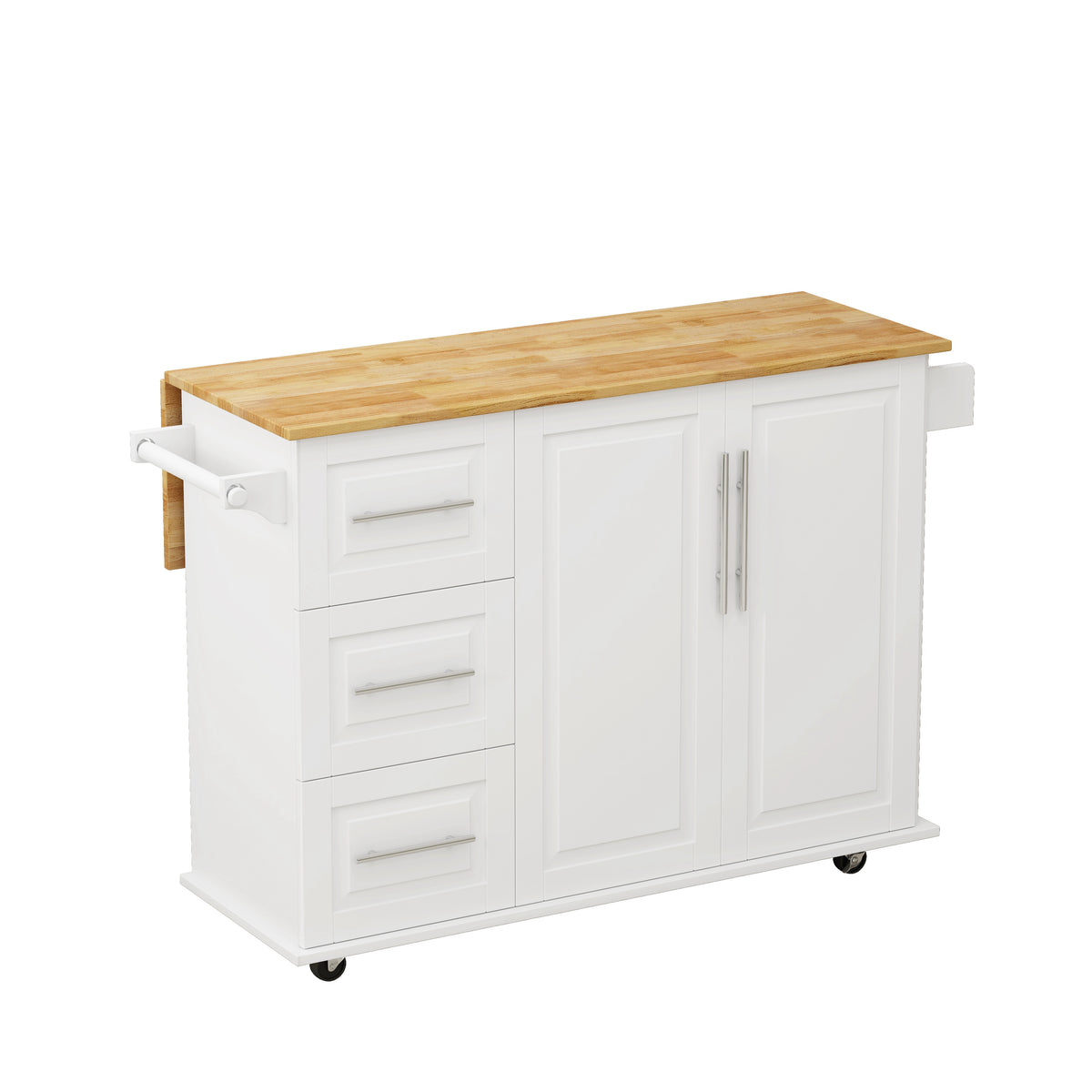 Mobile Kitchen Island with Drawers and Rack White