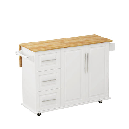 Mobile Kitchen Island with Drawers and Rack White