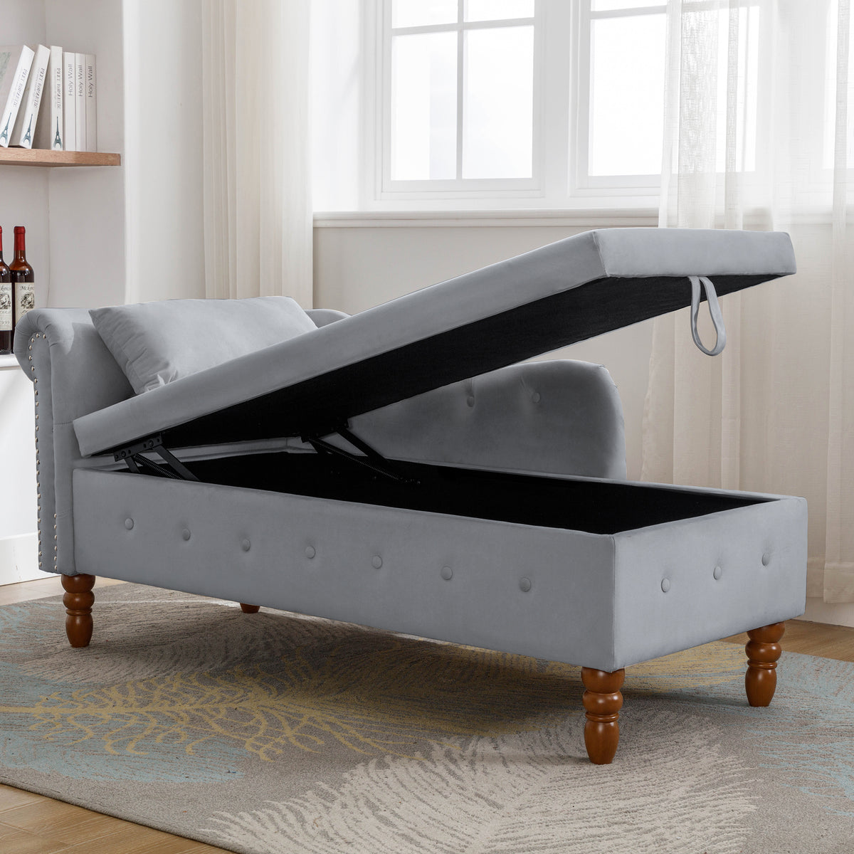 Grey Velvet Lounge Chaise – Modern Roll Arm