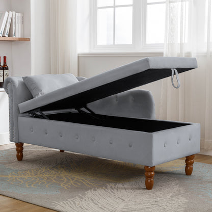 Grey Velvet Lounge Chaise – Modern Roll Arm