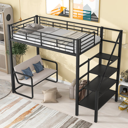 Twin Metal Loft Bed with Storage Black