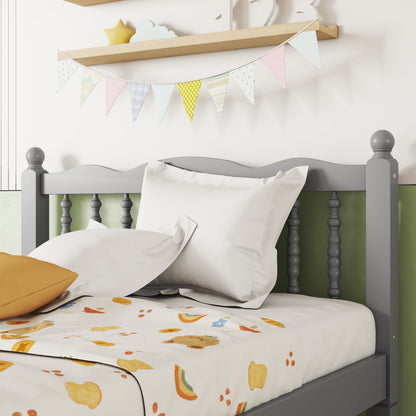 Twin Platform Bed with Slatted Headboard Gray