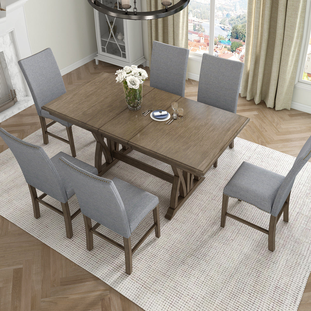 Dining Set with Cushioned Chairs Brown