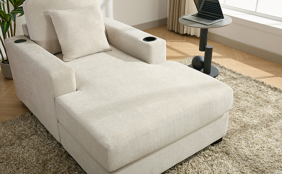Oversized Chaise Lounge with Pillows Cream