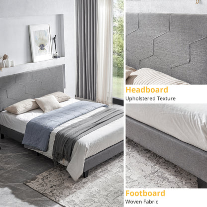 Queen Upholstered Platform Bed – Grey Upholstery