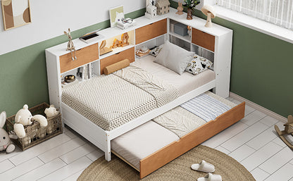 L-Shaped Captain’s Bed with LED Lights Walnut