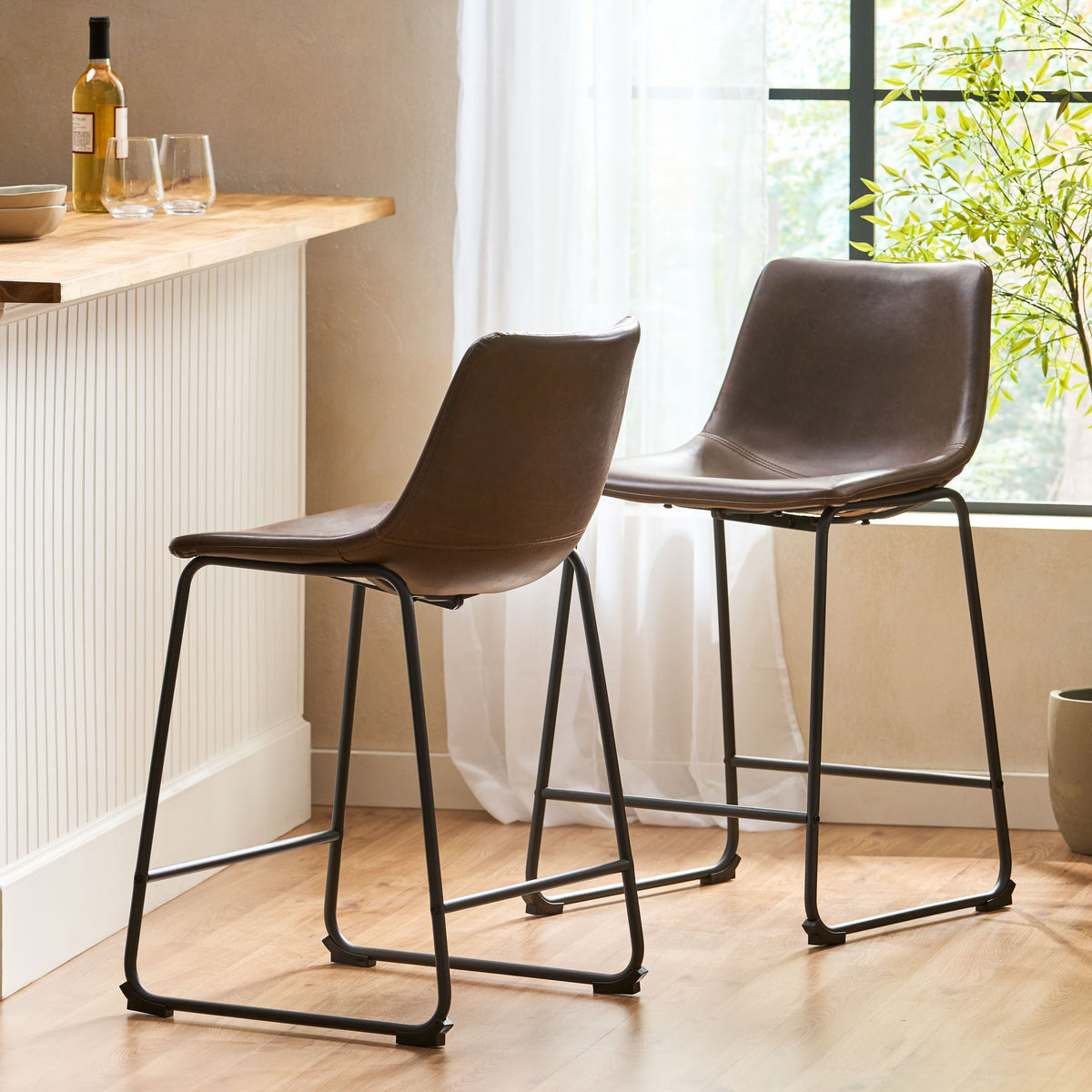 Vintage Brown Counter Stool Set (2 pcs)