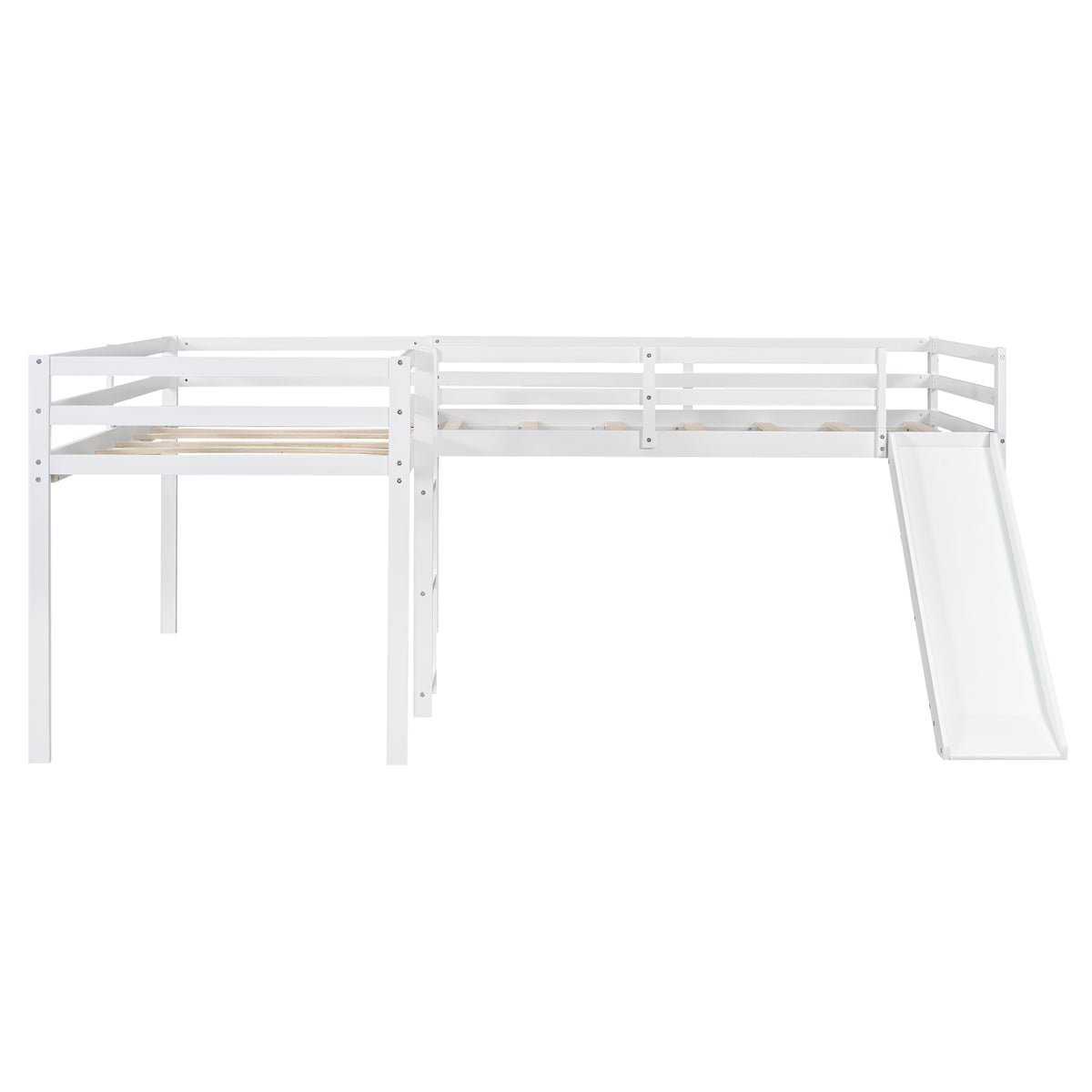 L-Shaped Twin Loft Bed with Slide White