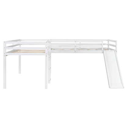 L-Shaped Twin Loft Bed with Slide White