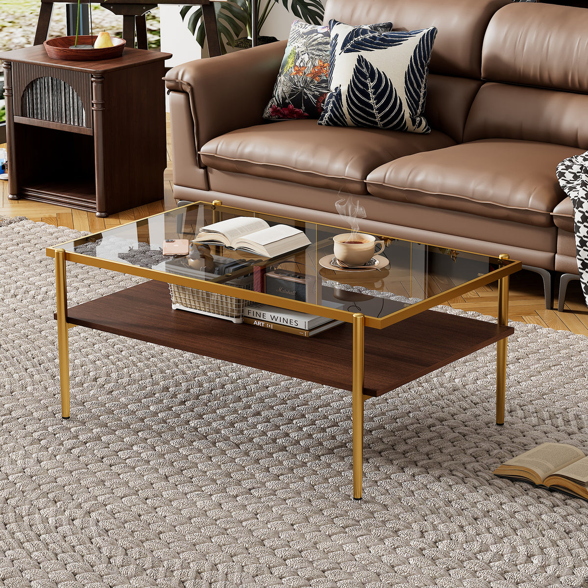 Rectangle Coffee Table Tempered Glass and Gold Legs