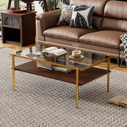 Rectangle Coffee Table Tempered Glass and Gold Legs