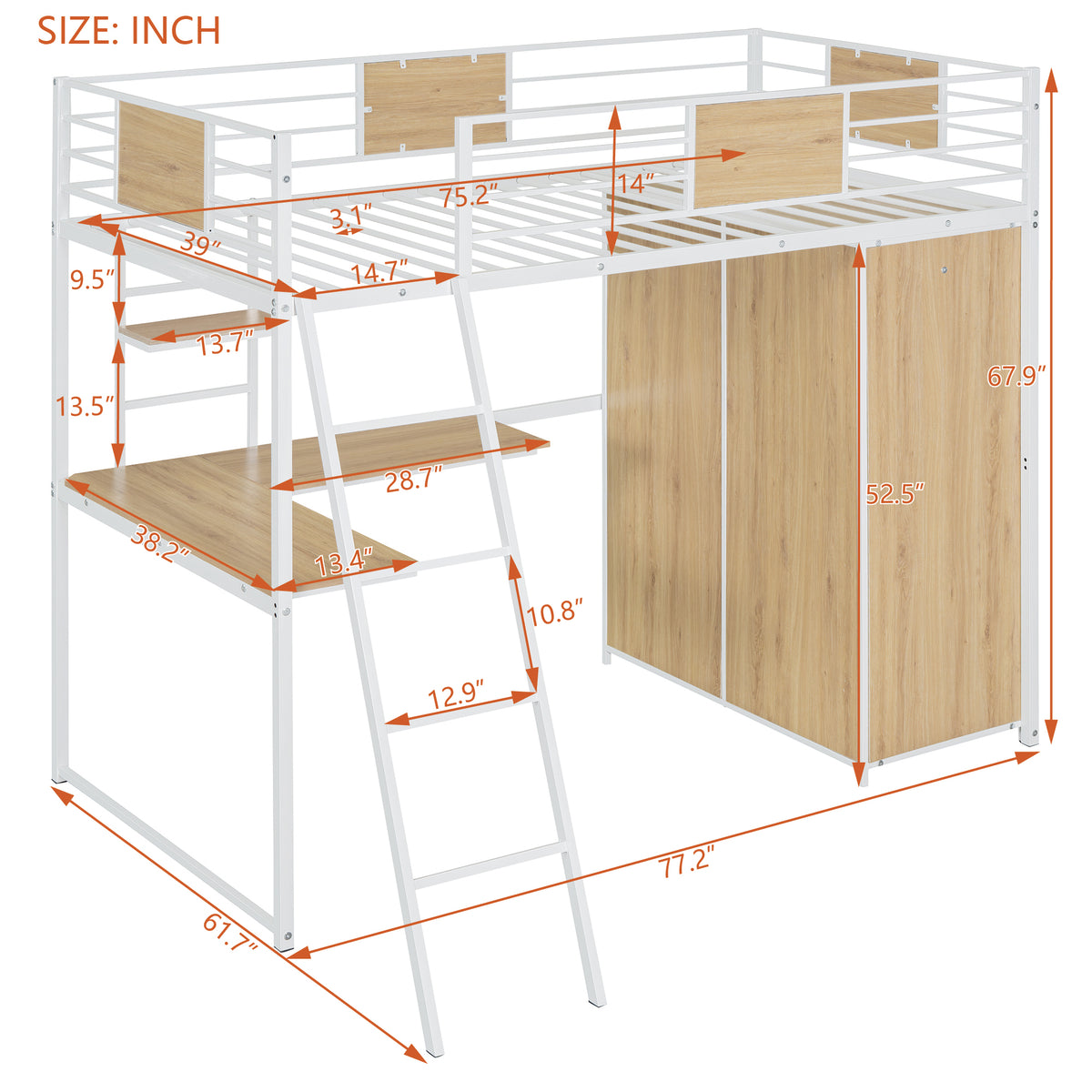 Twin Loft Bed with Desk Gray
