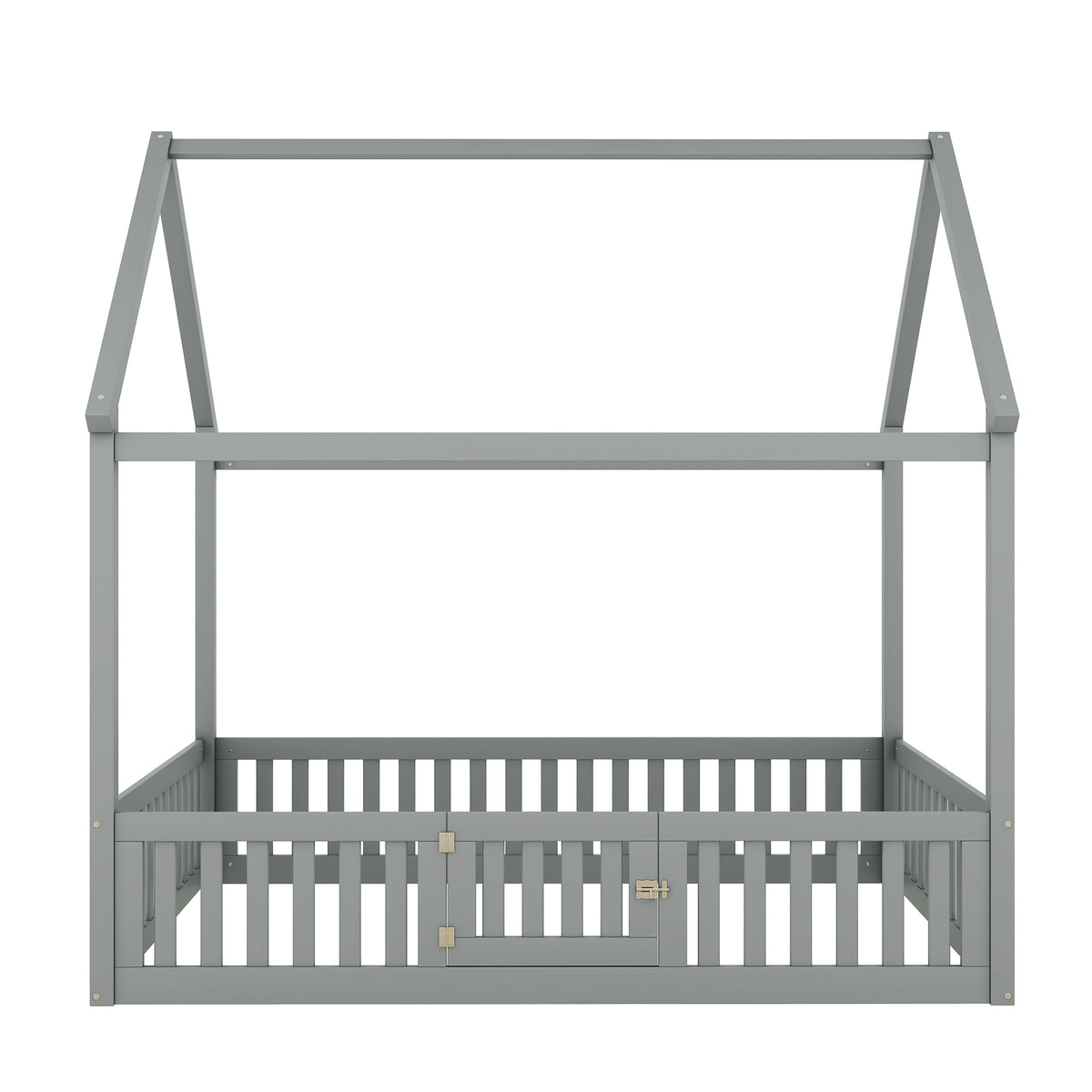 Full Wood Bed with Fence and Door Gray