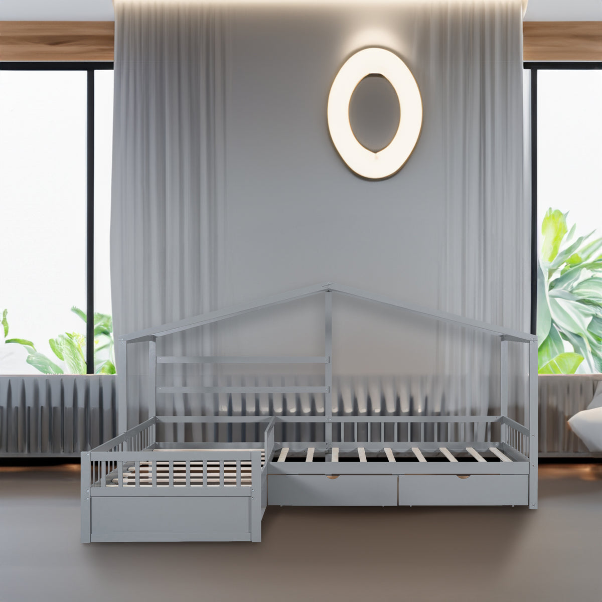 Twin House Bed Gray