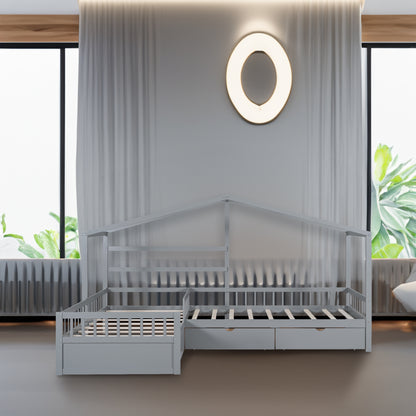 Twin House Bed Gray