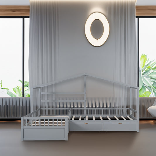 Twin House Bed Gray