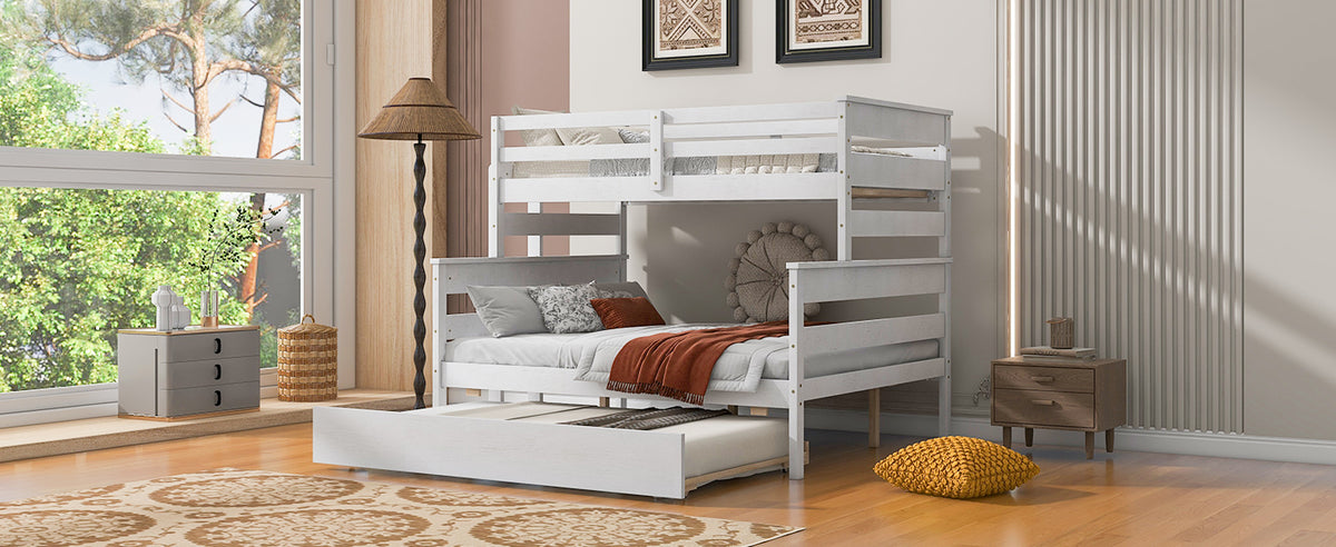 Twin-Full Bunk Bed with Trundle – White
