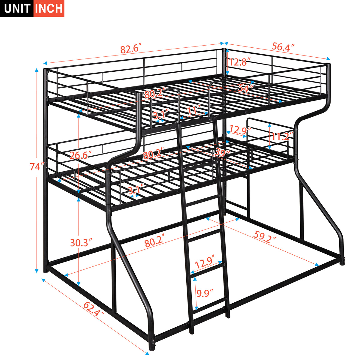 Black Triple Bunk Bed – 3-Tier Space-Saving Metal Frame for Kids & Teens