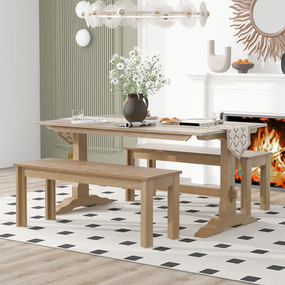 Retro Dining Set (3 pcs) – Natural Wood