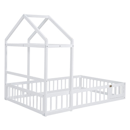 Full Platform Bed with Storage Rack White