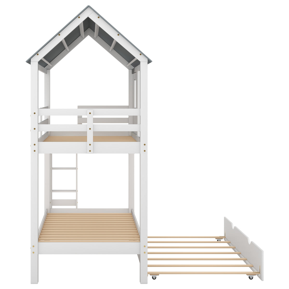 House Bunk Bed with Roof White