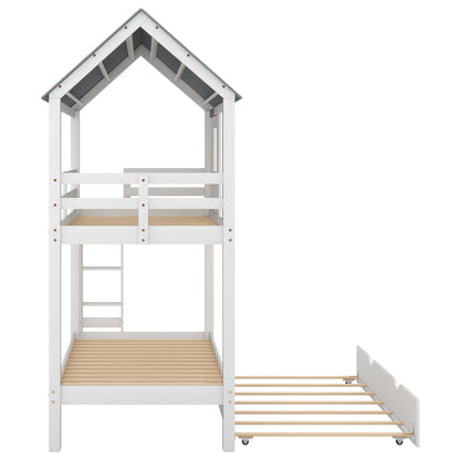 House Bunk Bed with Roof White