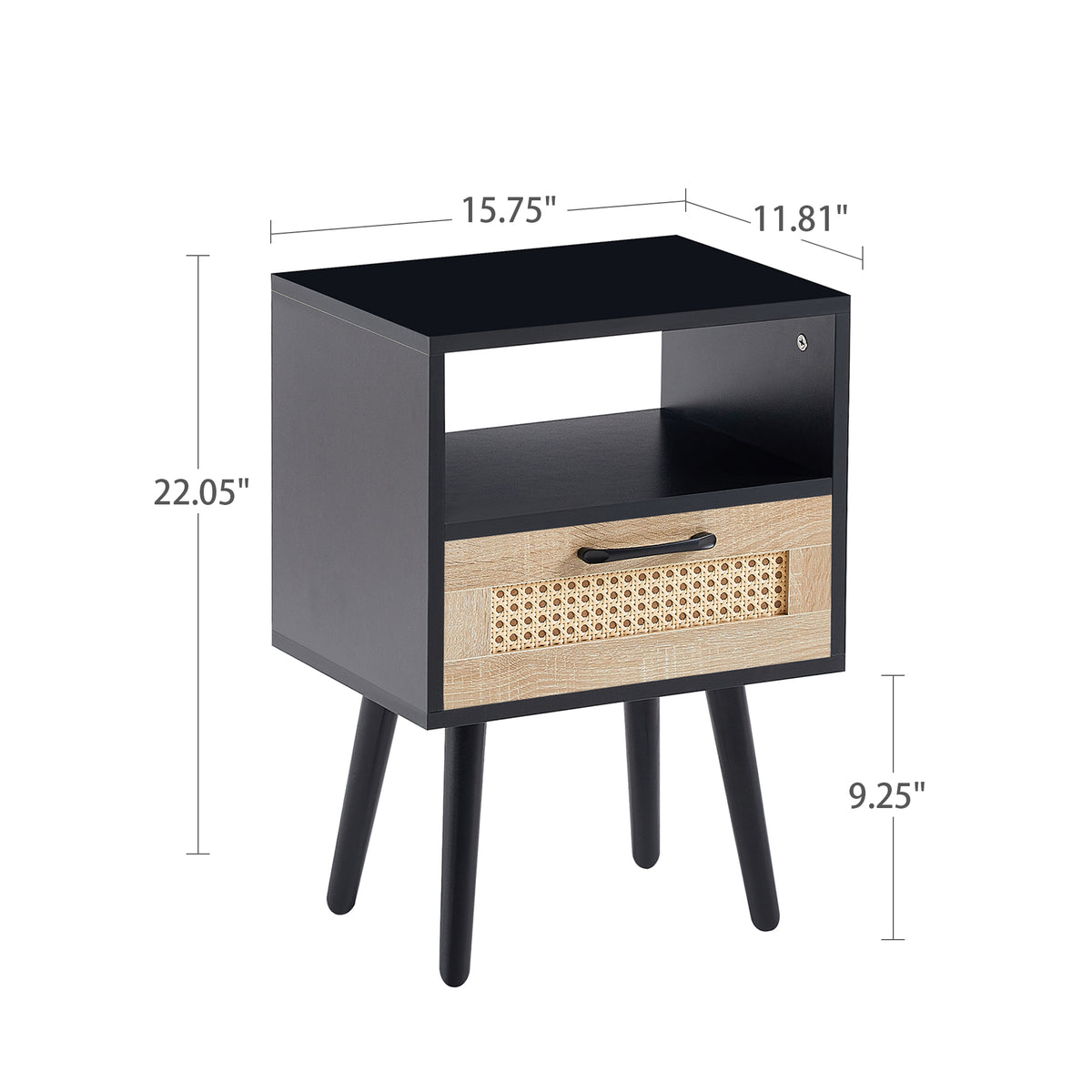 Rattan End Table with Drawer Black