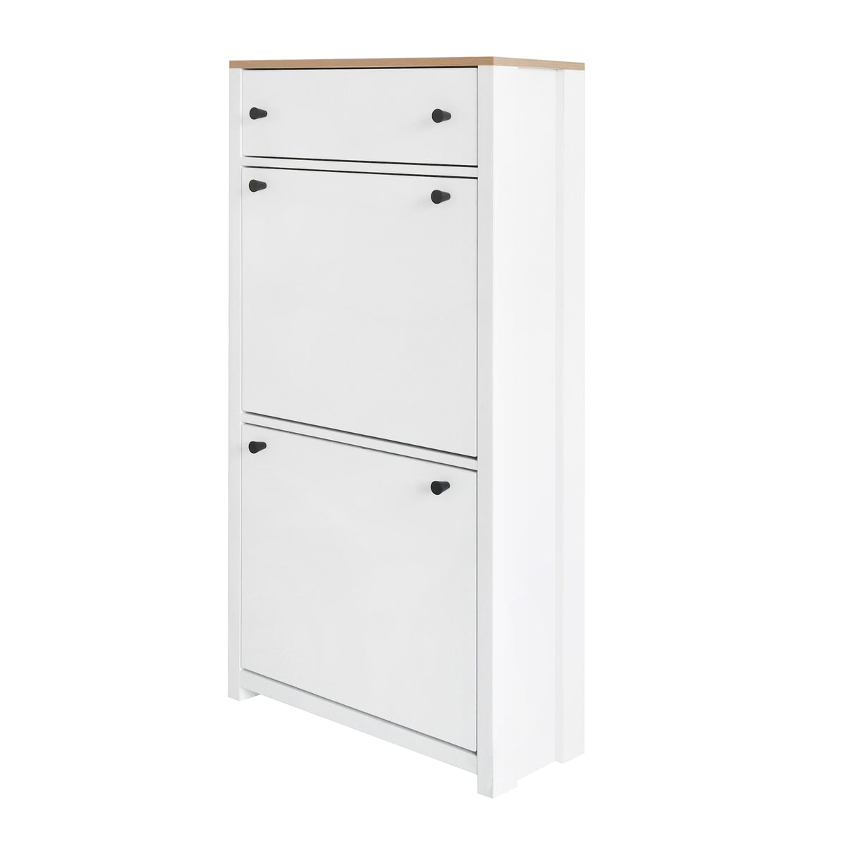 Ultra-Slim White Shoe Cabinet with Flip Drawers