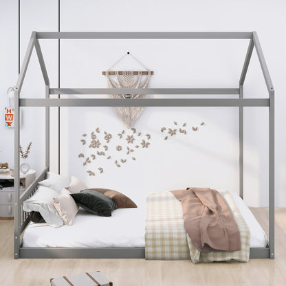 Wooden Queen Bed with Headboard Gray