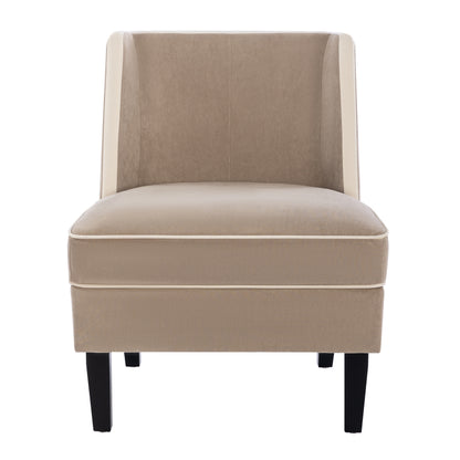 Velvet Wingback Accent Chair – Tan & Cream