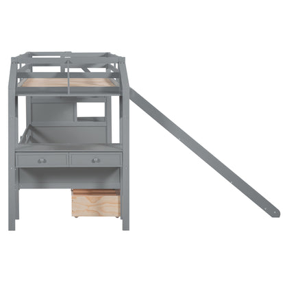 Twin Bunk Bed with Storage Gray