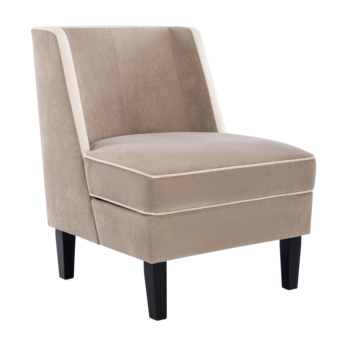 Velvet Wingback Accent Chair – Tan & Cream
