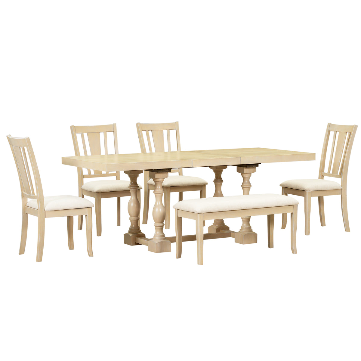 Traditional Extendable Dining Set (6 pcs) – Natural