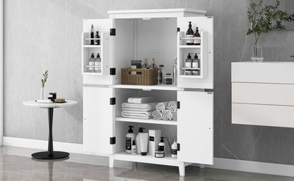 White Bathroom Floor Cabinet Adjustable Shelf