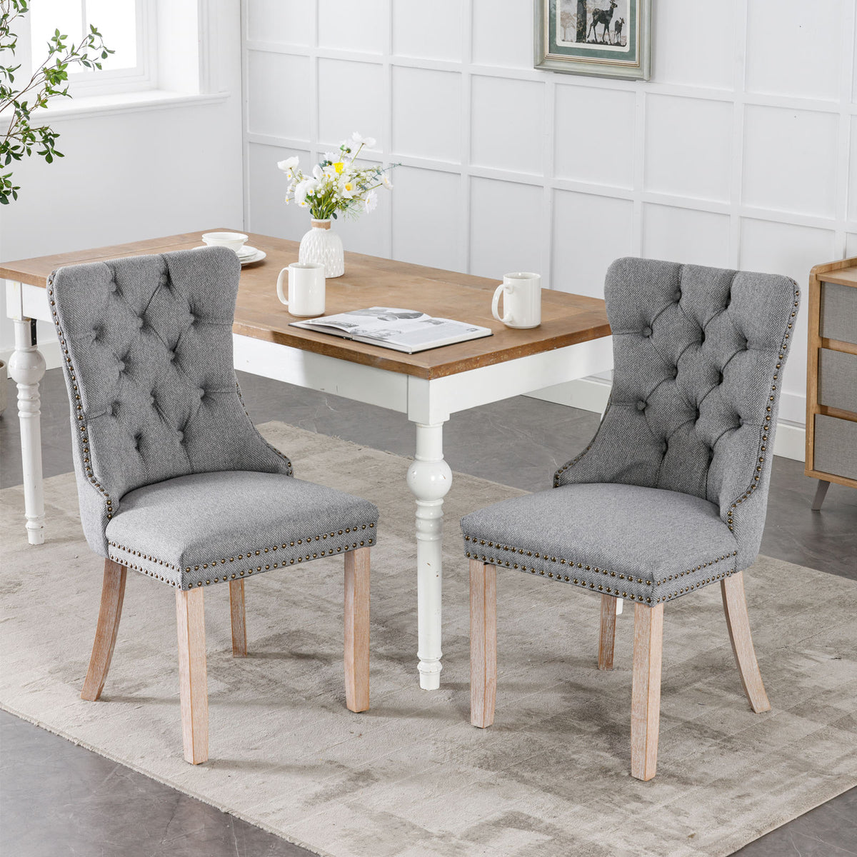 Nikki Tufted Linen Dining Chair Set (2 pcs) – Gray