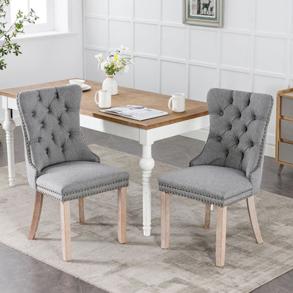 Nikki Tufted Linen Dining Chair Set (2 pcs) – Gray