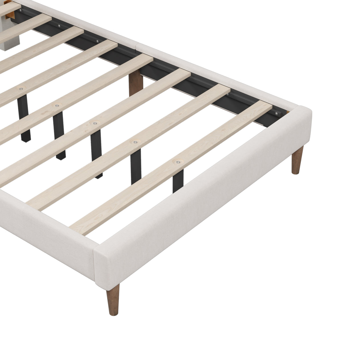 Upholstered Platform Bed with Channel Headboard Cream