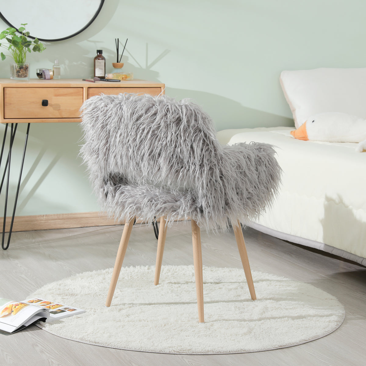 Grey Velvet Dining Chair with Metal Legs