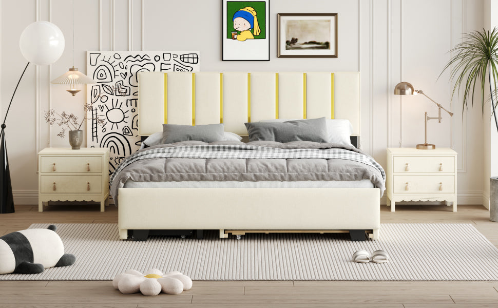 Queen Upholstered Bed Beige