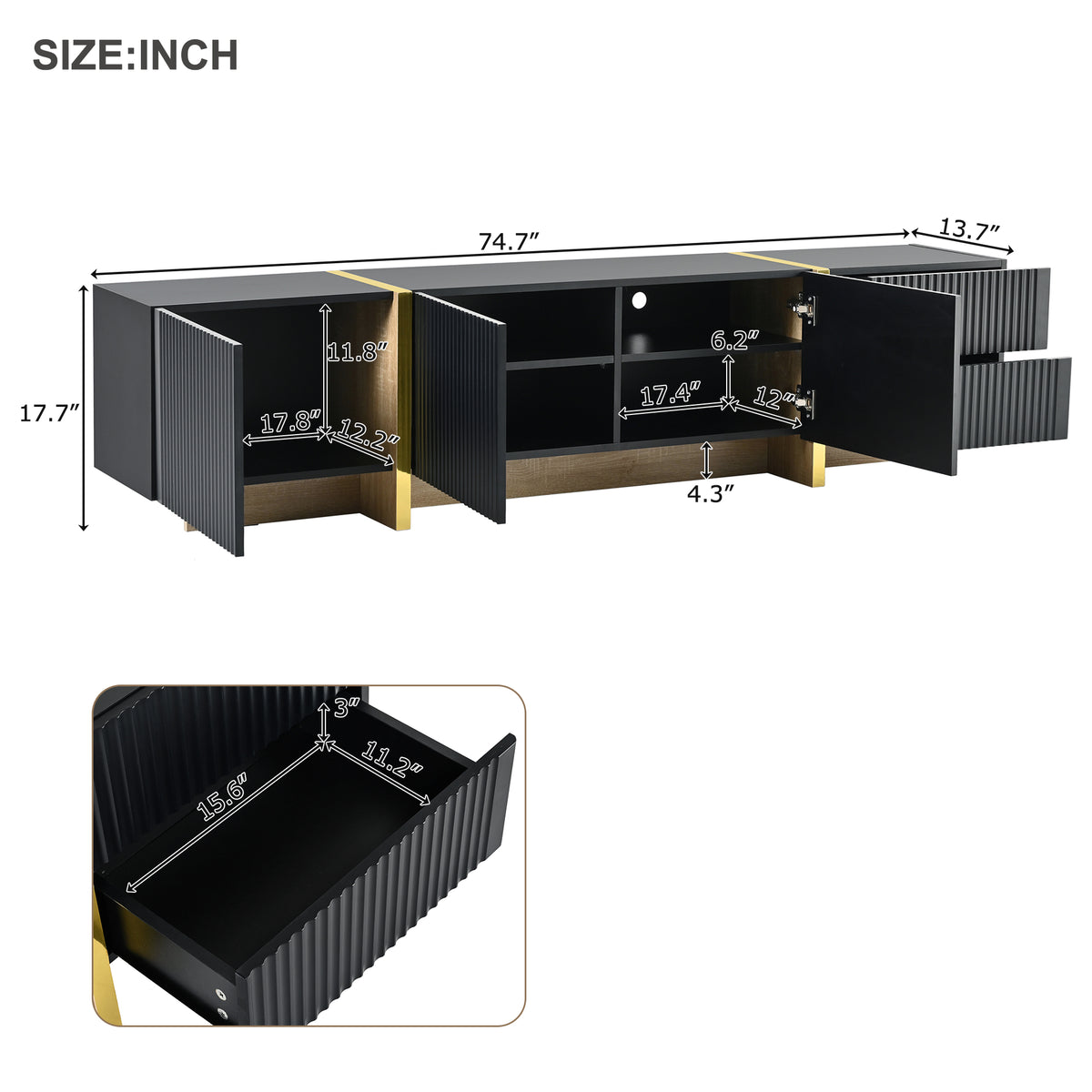 Luxury Fluted TV Stand Black
