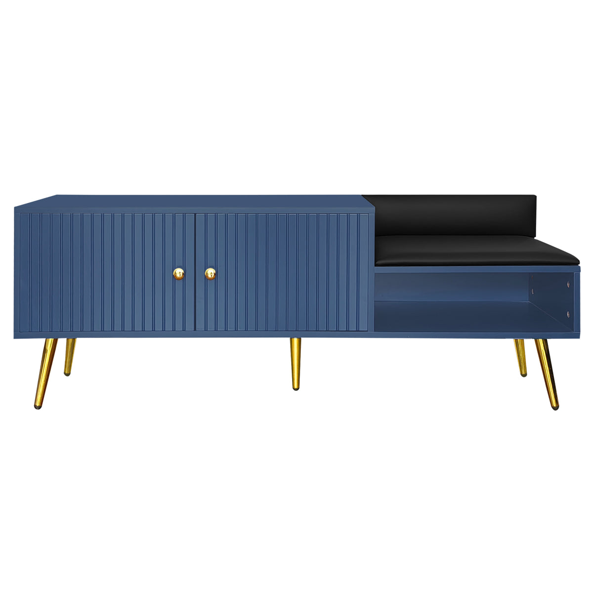 Modern Hidden Storage Bench Navy Upholstered Seat