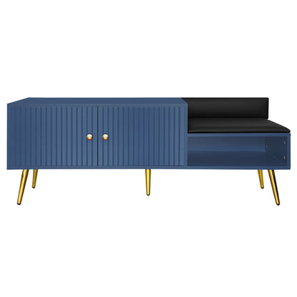 Modern Hidden Storage Bench Navy Upholstered Seat