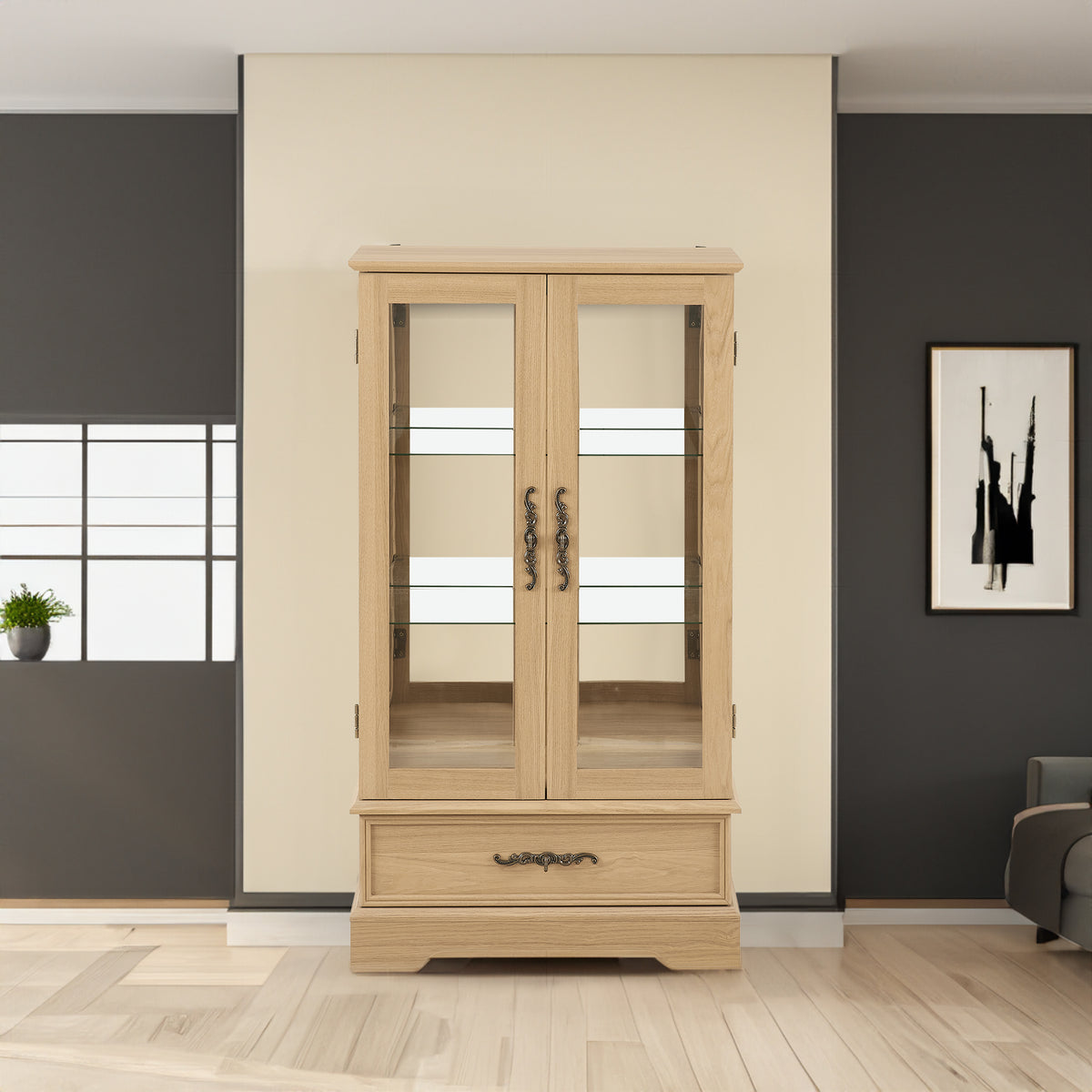 Oak Display Cabinet with Glass Frame