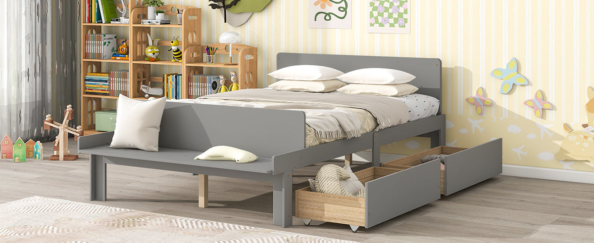 Full Bed with Bench Grey