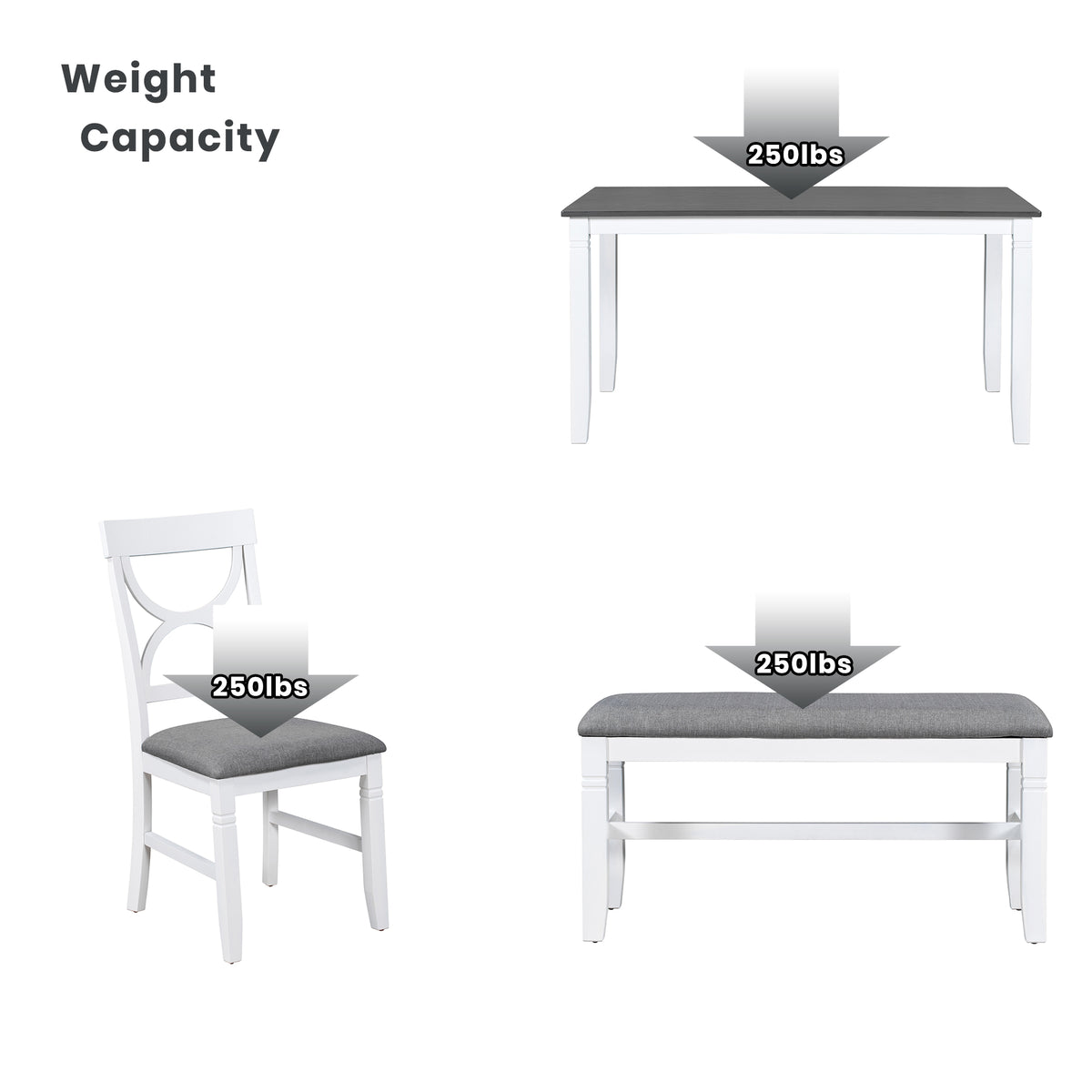 6-Piece Farmhouse Dining Set – Gray & White