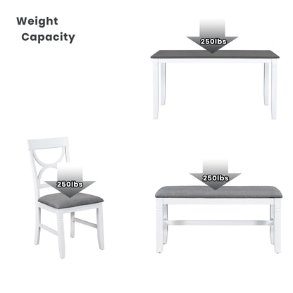6-Piece Farmhouse Dining Set – Gray & White