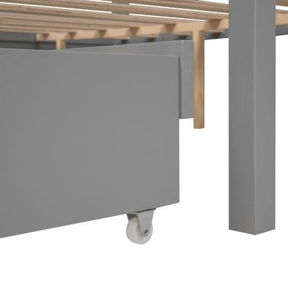 Queen Canopy Platform Bed with Drawers Gray