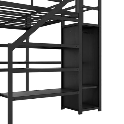 Full Loft Bed with Desk & Storage – Gray